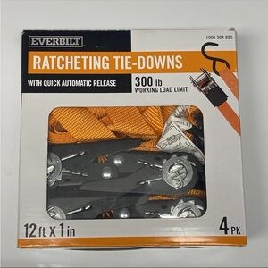 Everbilt Ratchet Straps 12 ft x 1 in Orange Quick Release 4-Pack New